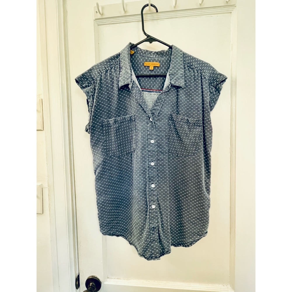 Cap sleeve dot print tencel blouse